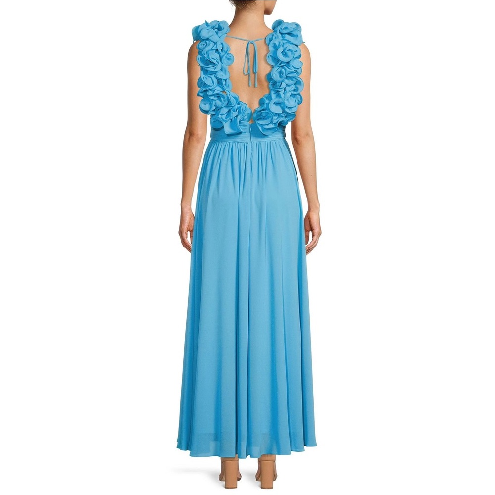 NWT Antonio Melani Manila Rosette Maxi Dress Blue Sleeveless V-Neck Size 8